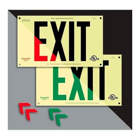 American Permalight Unframed Photoluminescent Red Exit Sign, Rigid Plastic 600118